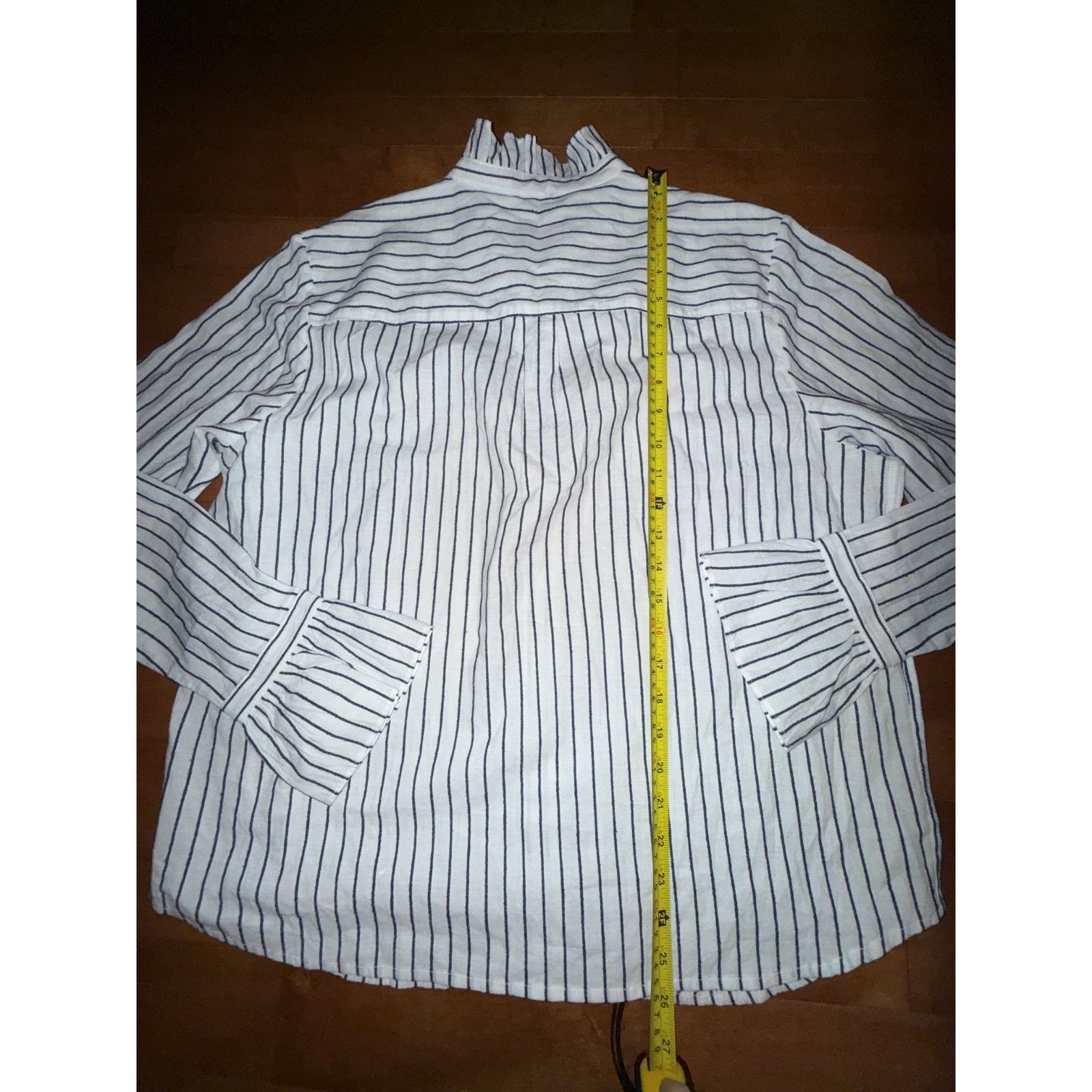 Wnu With Nothing Underneath Kew Striped Cotton Blouse Us 12 Ruffle Collar — image 5 of 8